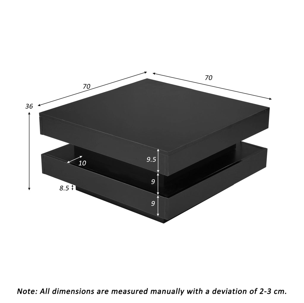 Tavolino da caffè quadrato con LED Bluetooth; 70x70x36 cm; truciolare nero