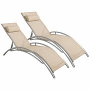 Set 2 Lettini Prendisole Reclinabili Per Giardino Con Schienale Regolabile 5 Posizioni Tessuto Traspirante Per Piscina Terrazza Outdoor 59 x 158 x 81.5 Cm Beige