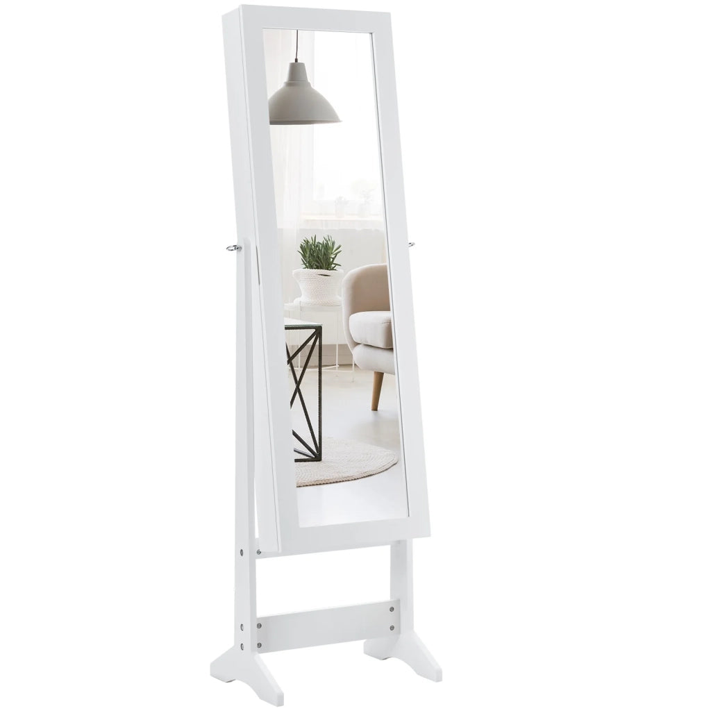 Mobile portagioielli e specchio regolabile 35 x 30 x 144 cm con ampio ed elegante spazio di archiviazione in MDF bianco 20_0020567