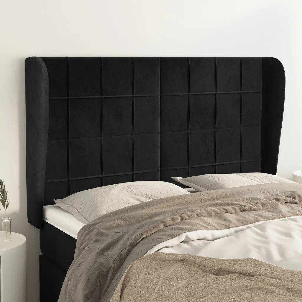 Testiera | Testata ad Orecchio Nera 147 x 23 x 118/128 cm in Velluto