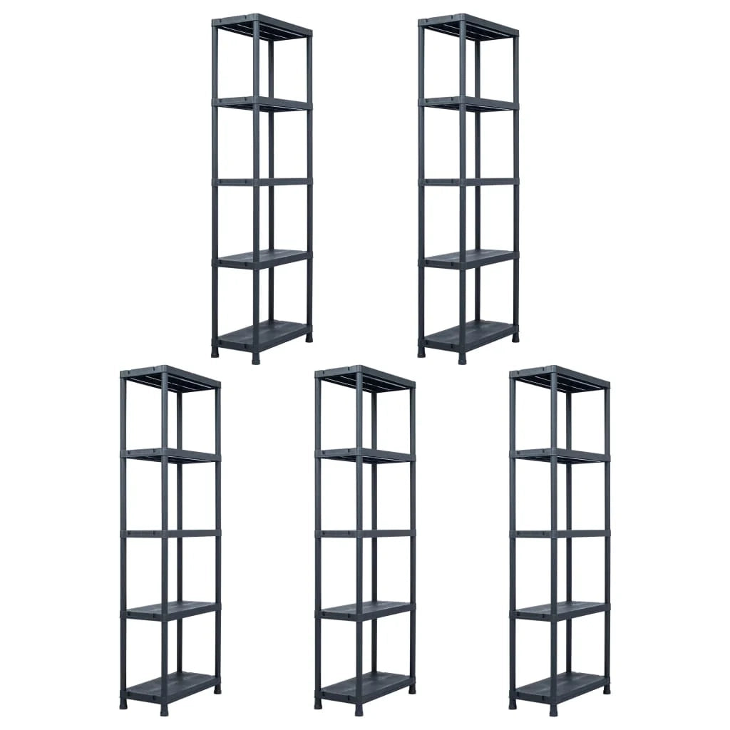 Ripiani portaoggetti da 5 pezzi capacità 125 kg 60 x 30 x 180 cm plastica nera 02_0000673