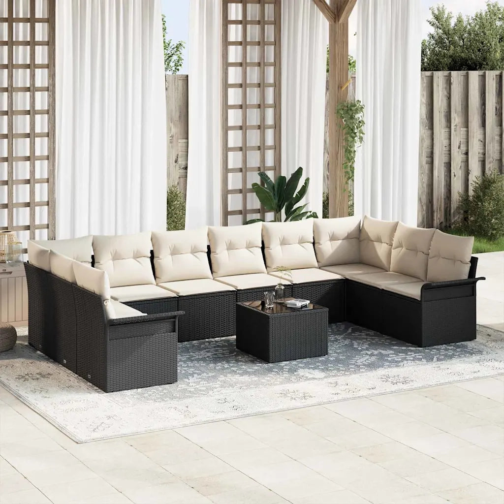Set Divano da Giardino con cuscino 11 pcs Nero polyrattan