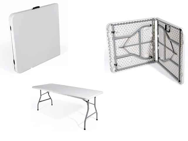 VERDELOOK | Tavolo Rettangolare Pieghevole, 180x70 H74 cm, Bianco, con Struttura in Metallo Verniciato, per Catering, uso Interni ed Esterni, Facile da Trasportare con Maniglia