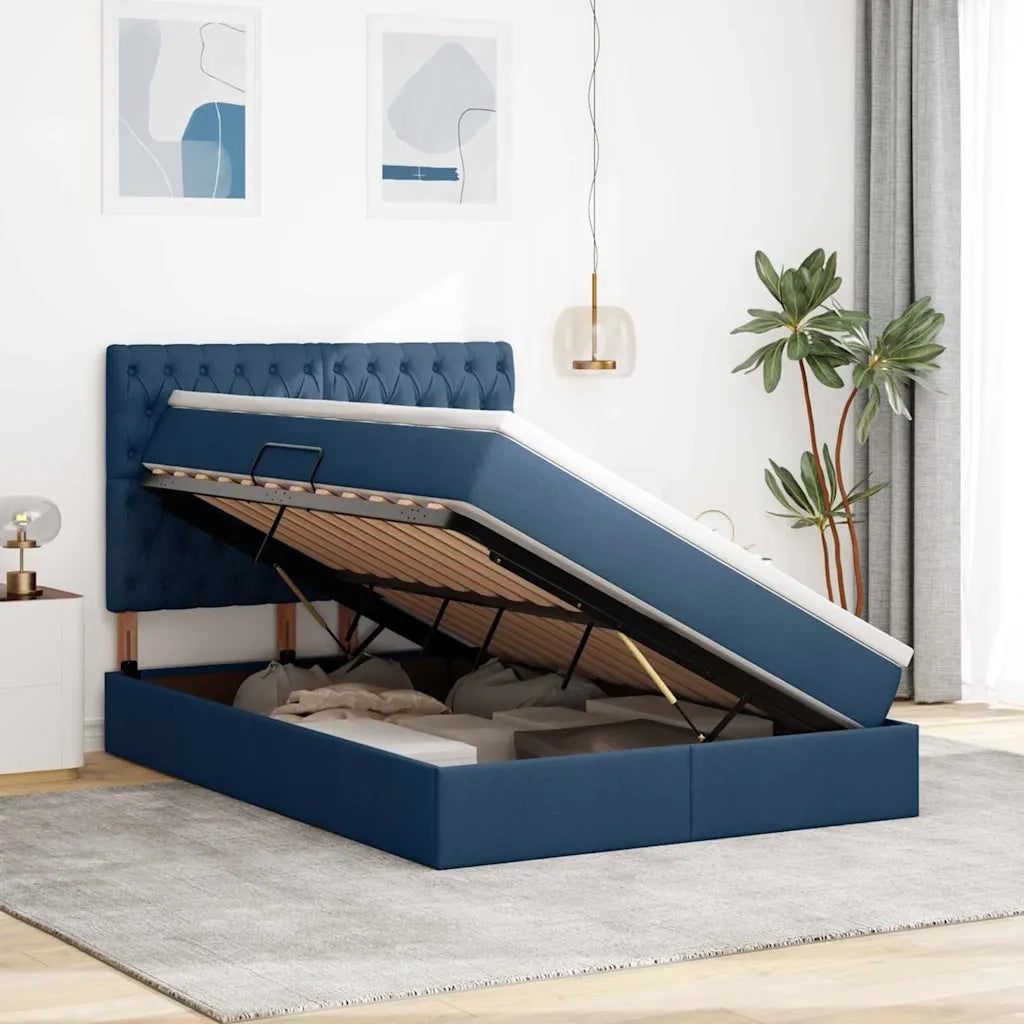 Letto con contenitore e LED con led Blu 140 x 200 cm Poliestere