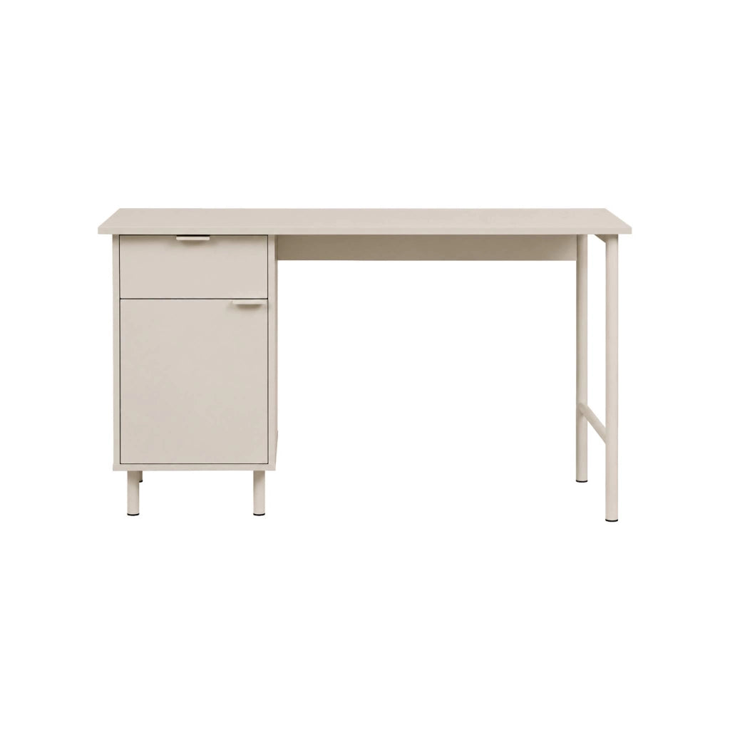 Scrivania decorata in legno e metallo 1 cassetto 1 anta, beige