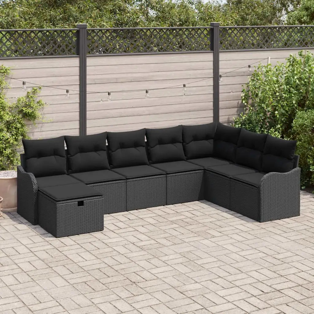 Set Divano da Giardino con cuscino 8 pcs Nero Poly Rattan 3360364