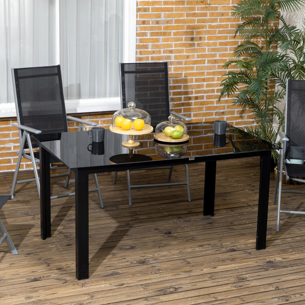 Tavolo da Giardino Rettangolare 6 Posti ¨C Zephmum ¨C Vetro Alluminio Nero 150x90