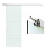 Porta Scorrevole in Vetro Smerigliato e Satinato con Binario e Maniglia per Bagno Cucina 210cm
