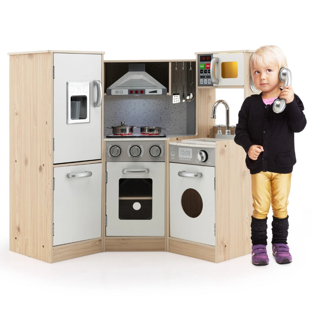 Set da cucina giocattolo in legno per bambini, Set di gioco con accessori per pentole cubetti di ghiaccio