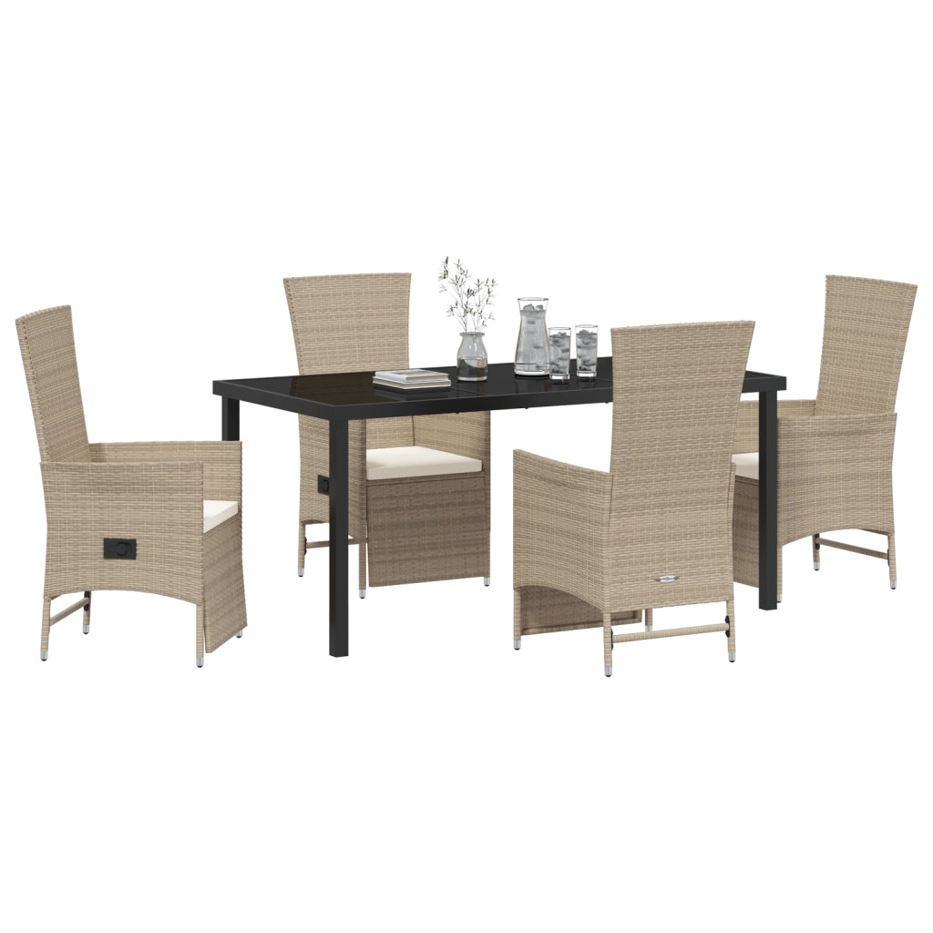 Set da Pranzo da Giardino a 5 Pezzi con Cuscini Beige in Rattan Polietilene