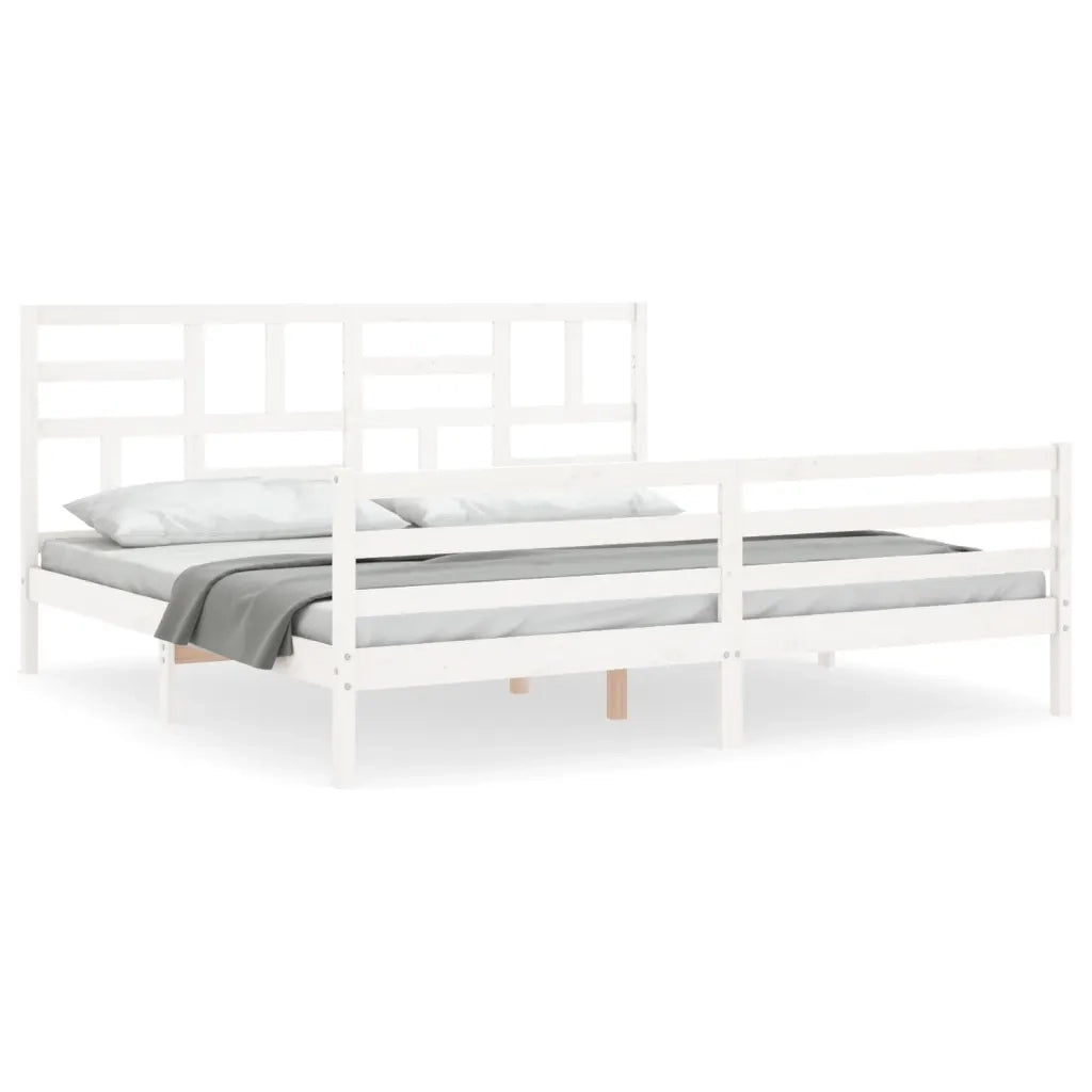 Giroletto con Testiera-Struttura Letto con testiera Bianco 200x200 cm in Legno Massello 250352