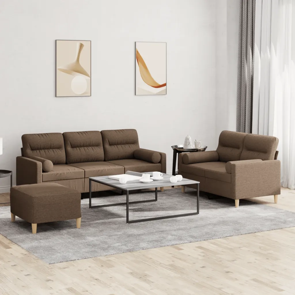 Set di Divani 3 pz con Cuscini Marrone in Tessutocod mxl 131171