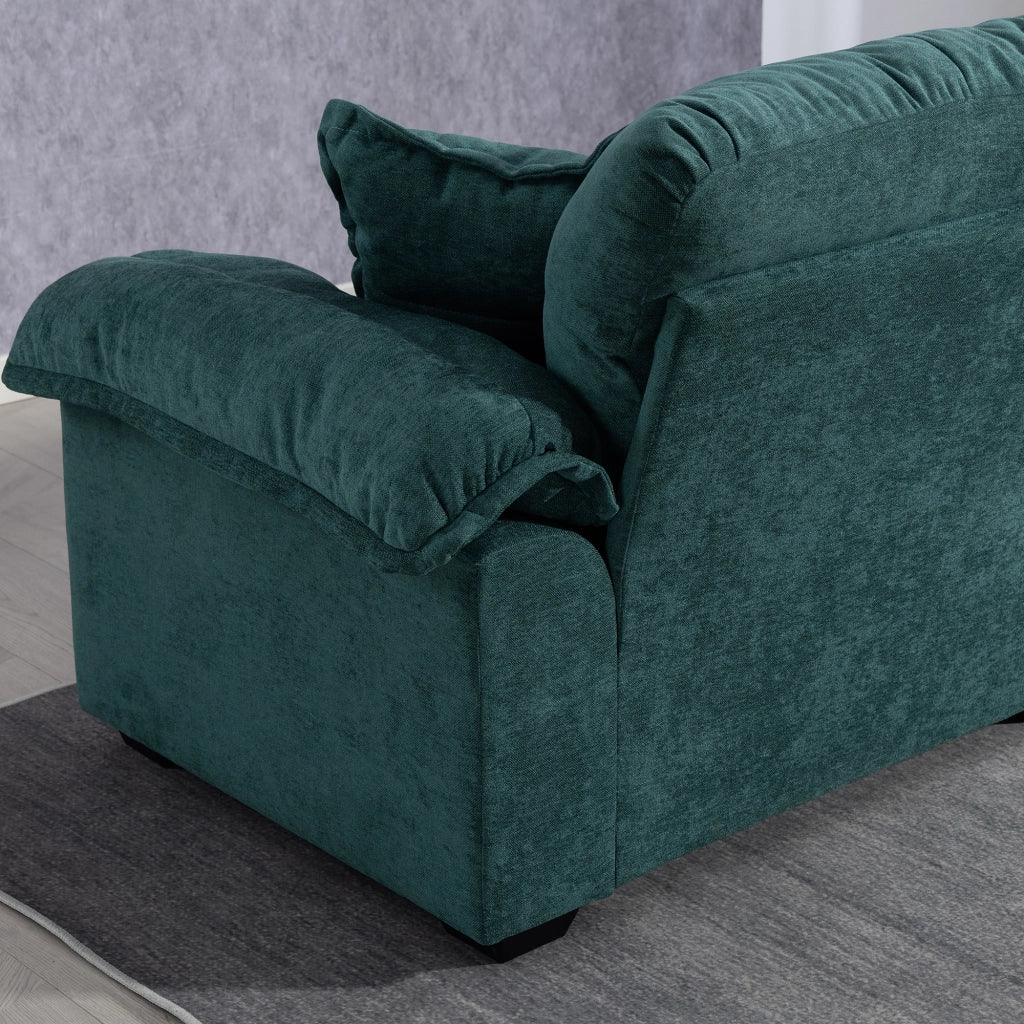 Set di divani 2 pezzi con divano 2 posti e poltrona girevole in ciniglia verde con cuscini decorativi