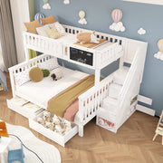 DESMIU Letto a castello per bambini 90 × 200 cm con lavagna, 2 cassetti, vano nella scala, senza materasso, legno bianco