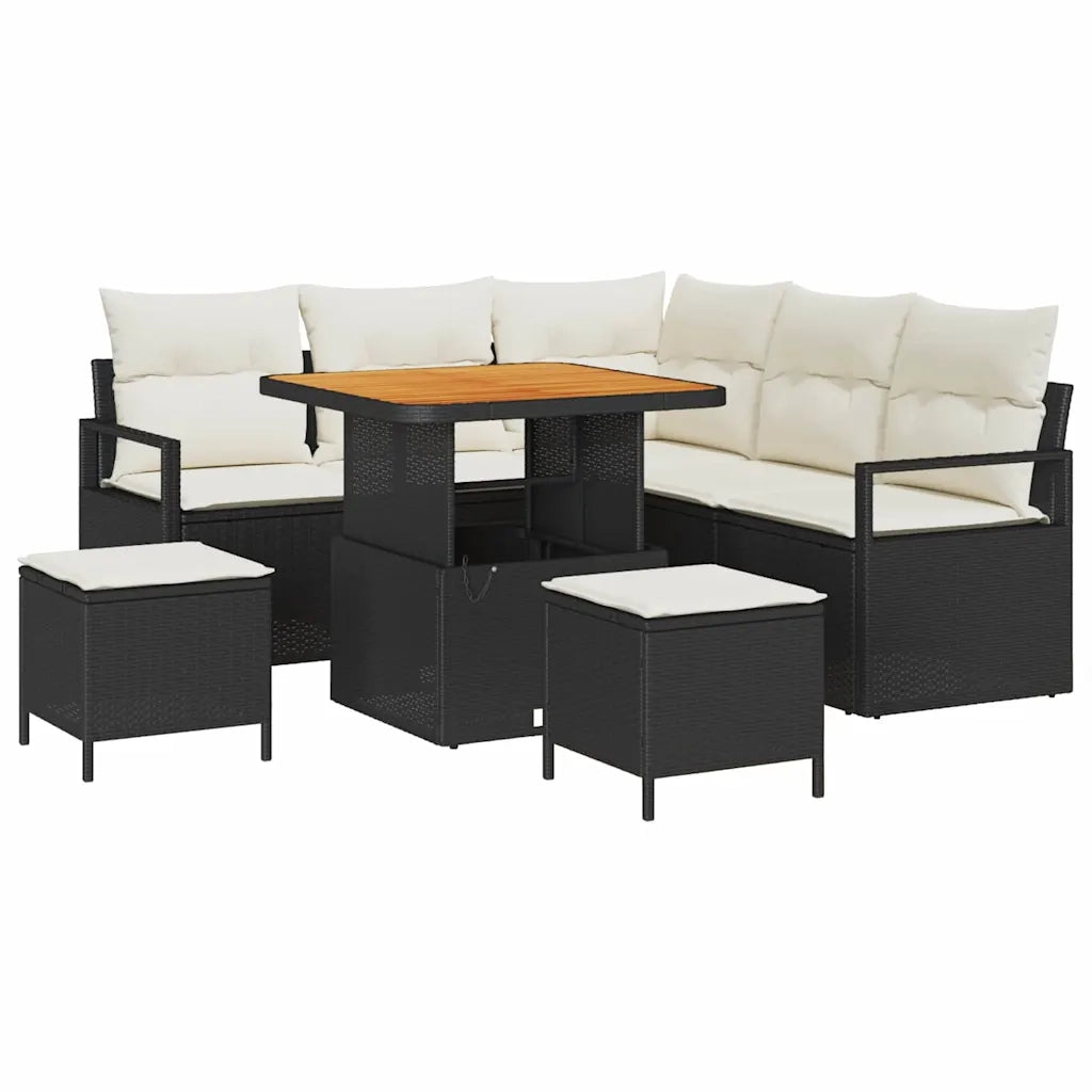 Set Divano da Giardino con cuscino 8 pcs Nero polyrattan