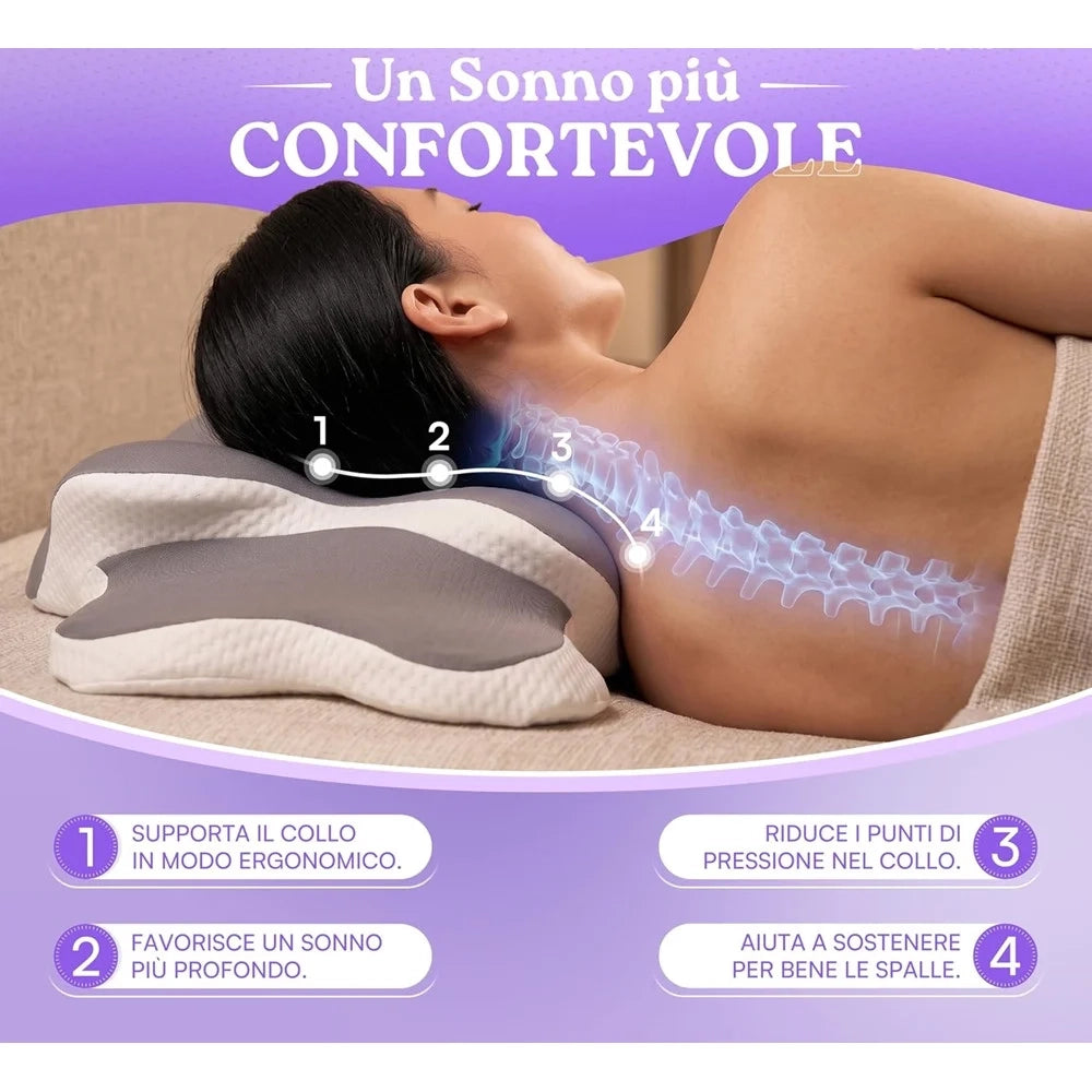 Trade Shop - Cuscino Cervicale Per Dormire Supporto Collo Spalle Design Ortopedico Federa Traspirante -