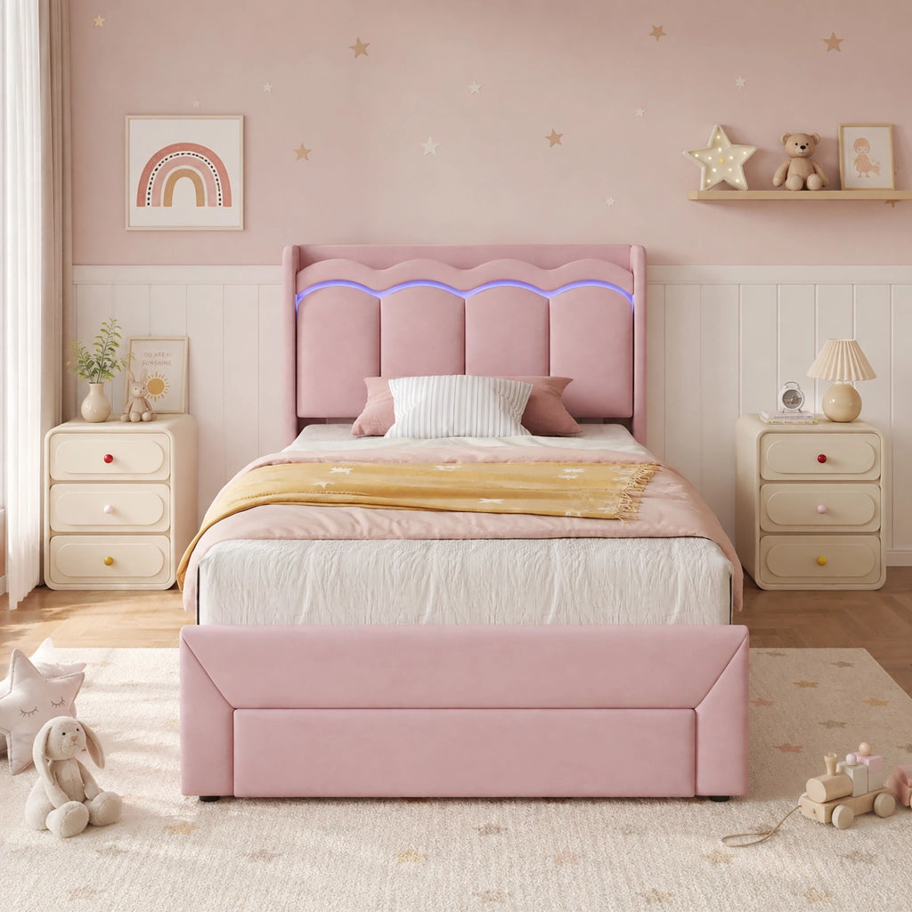 letto imbottito velluto rosa 90 x 200 cm