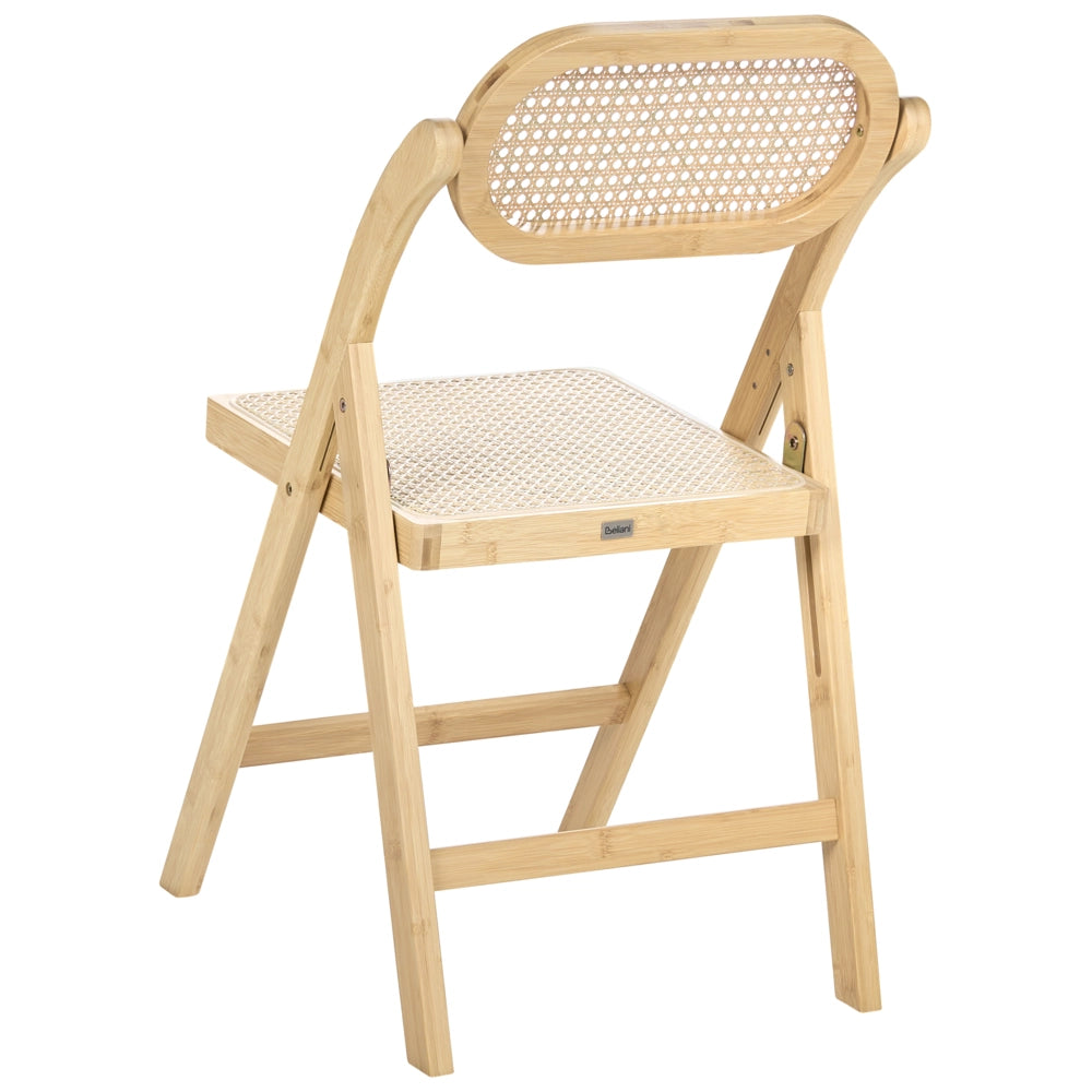Set di 2 sedie da pranzo in legno di bambù marrone chiaro e rattan PE pieghevoli in stile boho per cucina e sala da pranzo