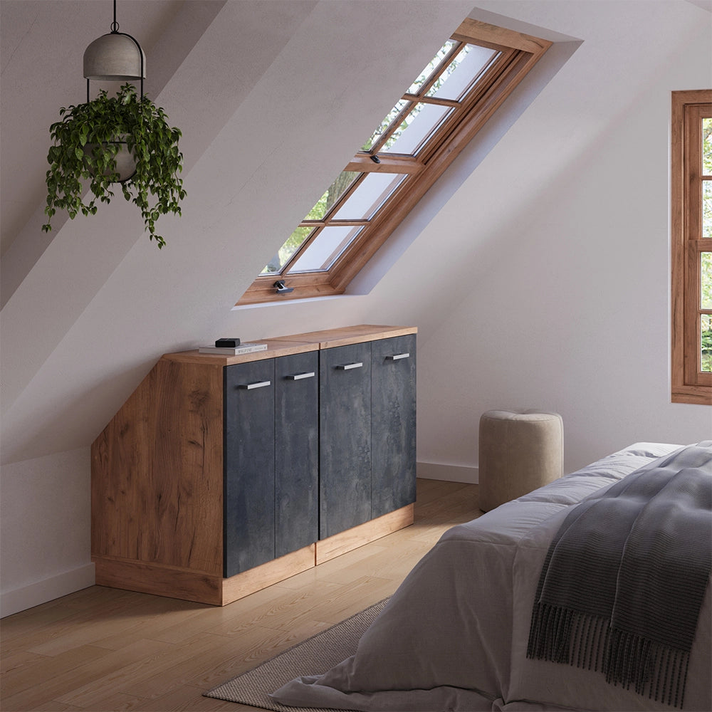 Set di mobili sottotetto Rion Calce nera/Rovere dorato 140 cm Set di 2 carcasse armadio profondità 60 cm Vicco