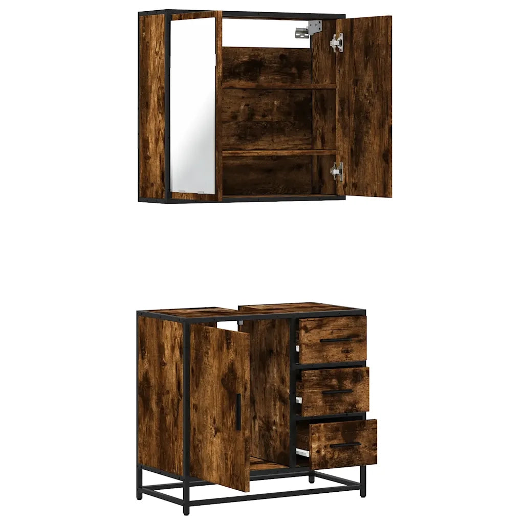 Set Mobili da Bagno 2 pz Rovere Fumo in Legno Multistrato 3300897