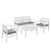 Trade Shop - Set Salotto Da Esterno Arredo Giardino Java Con Tavolino 2 Poltrone Divano Con Cuscini - Bianco