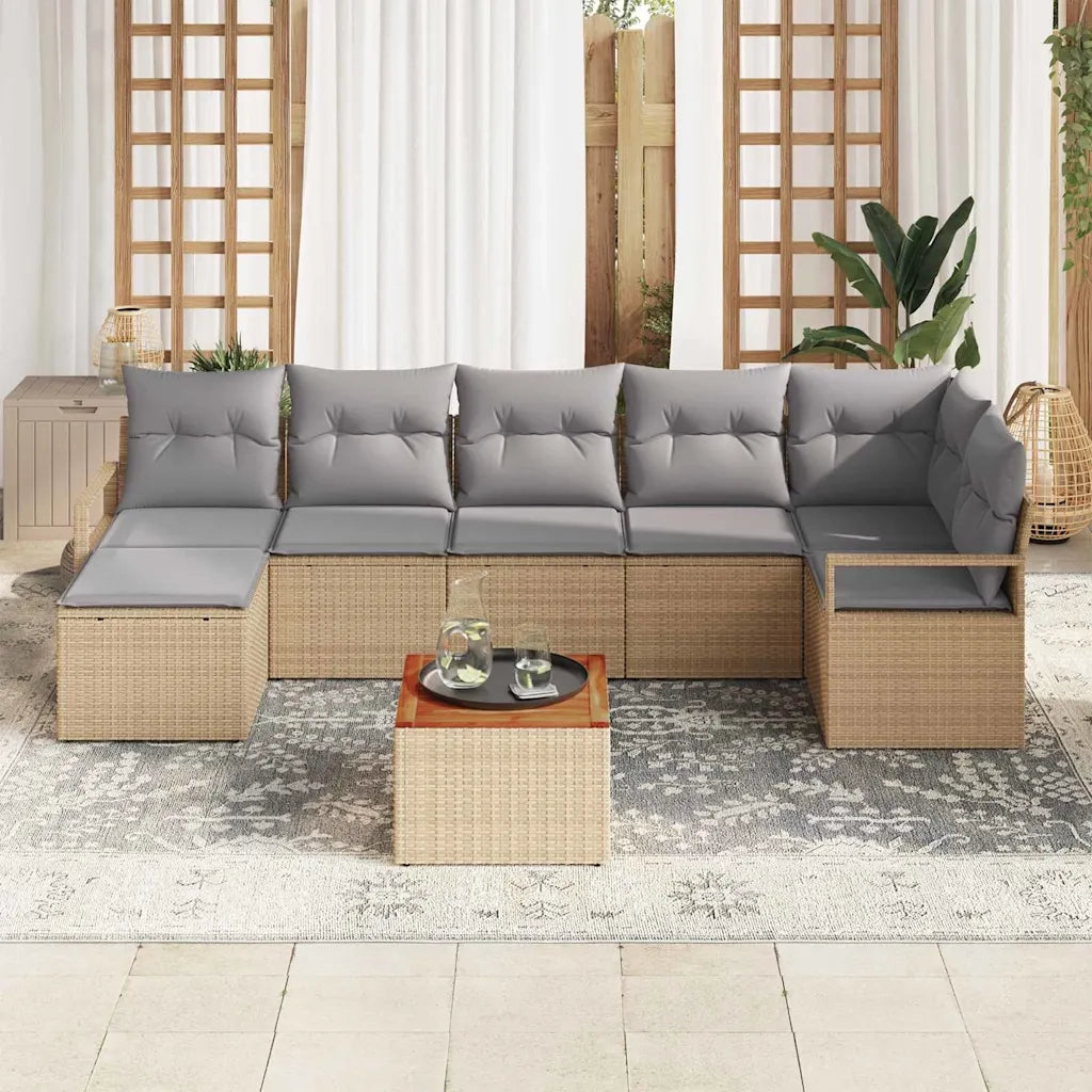 Set Divano da Giardino con cuscino 8 pcs Beige polyrattan 3347735