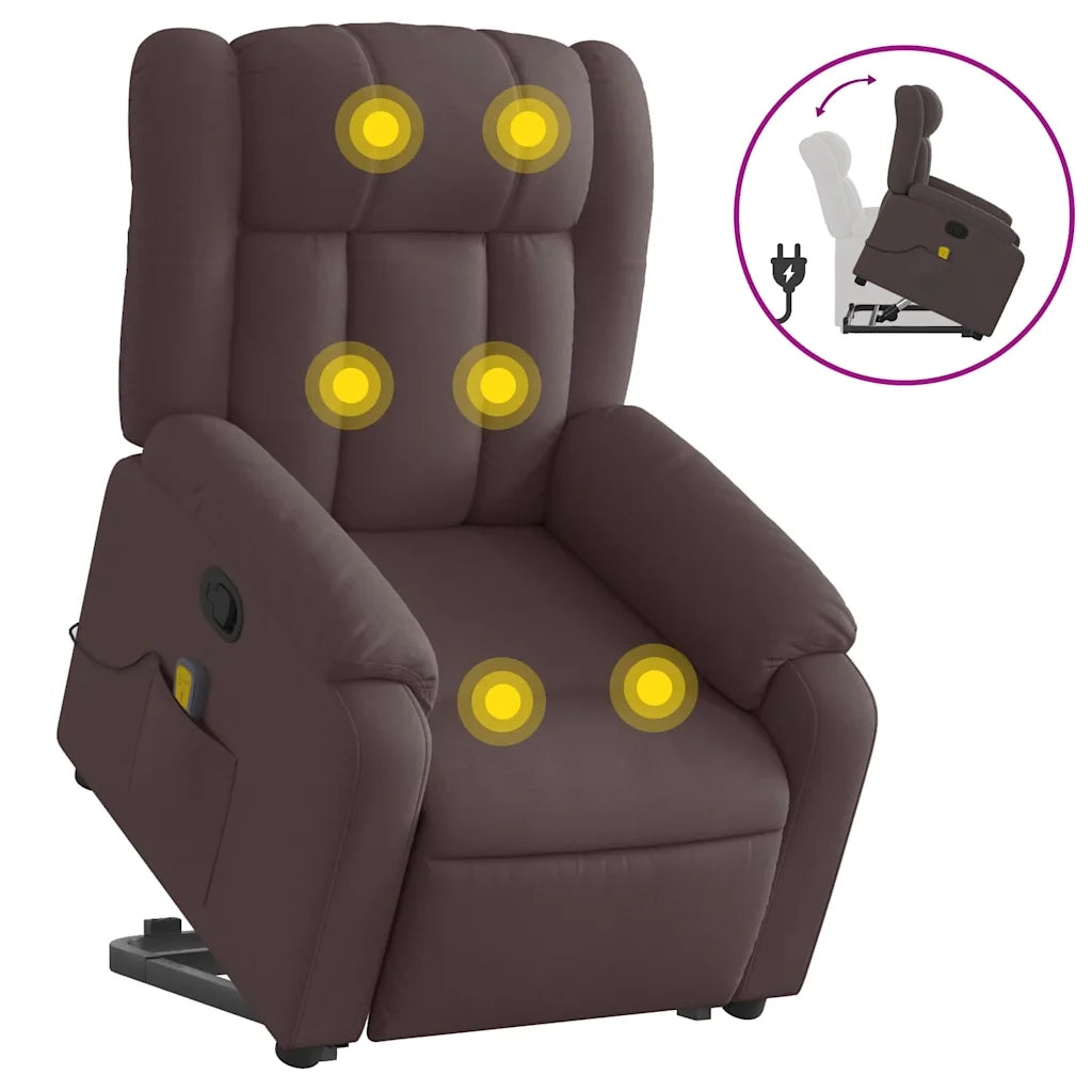 Poltrona Alzapersona Massaggi Reclinabile Marrone Scuro Tessuto 3205333