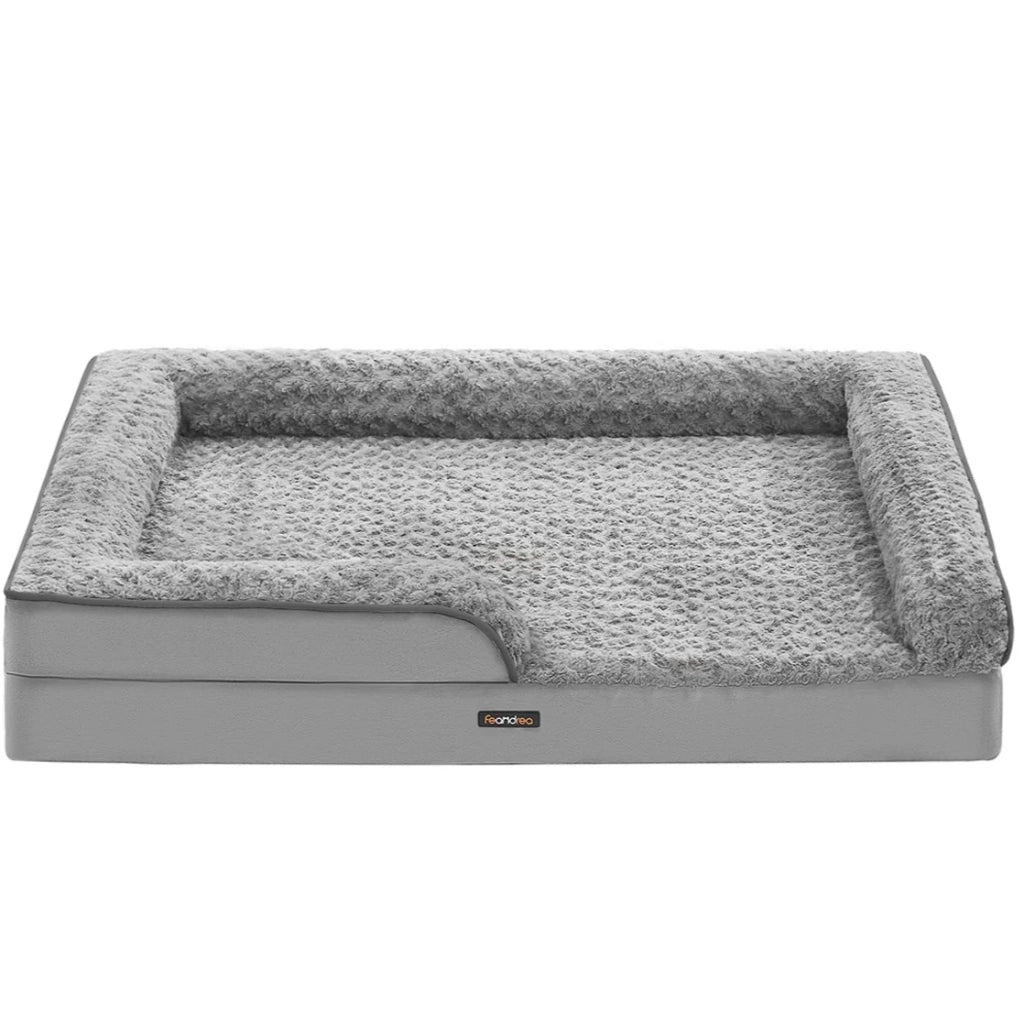 Cuccia per cani cuccia ortopedica per animali domestici schiuma a nido d'ape bordi imbottiti rialzati rivestimento in peluche rimovibile con motivi rosa 71 x 58 x 16 cm grigio 12_0006817