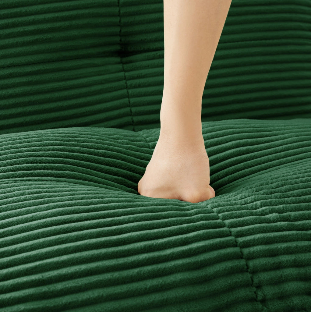 Divano modulare in velluto a coste; seduta profonda 74 cm; verde