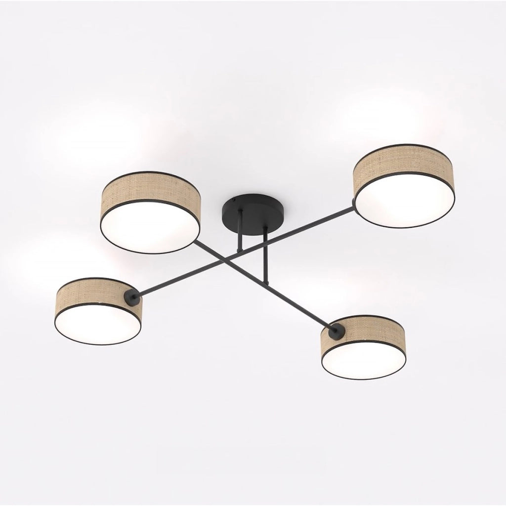 Lampada a sospensione Maga a quattro bracci in acciaio e rattan