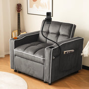OKWISH Poltrona Letto 3 in 1, Schienale Regolabile con Portabicchieri, Supporto per Telefono e Tasca Laterale, Velluto Grigio Scuro