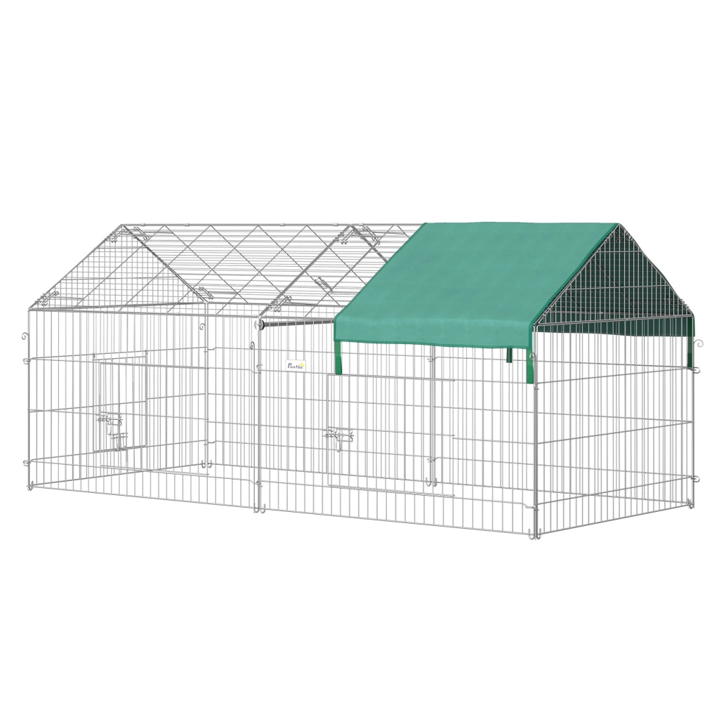 Area giochi pieghevole con copertura impermeabile e due porte in acciaio per piccoli animali verde 220 × 103 × 103 cm