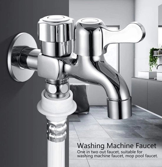 Doppio Rubinetto di Scarico - G1/2in - Argento - Raffreddamento Singolo - Lega - Rubinetto per Lavatrice - Rubinetto per Asciugatrice - Rubinetto per Piscina.