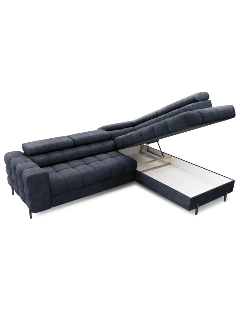 Divano letto Blu scuro FERRUM 5 posti angolo destro grande formato 276x93x200cm