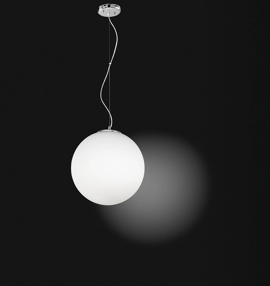 Lampada a Sospensione in Vetro Bianco, Attacco 2xE27, Potenza Massima 60W, Diametro 40 cm, Altezza Regolabile, Design Moderno ed Elegante - Perenz
