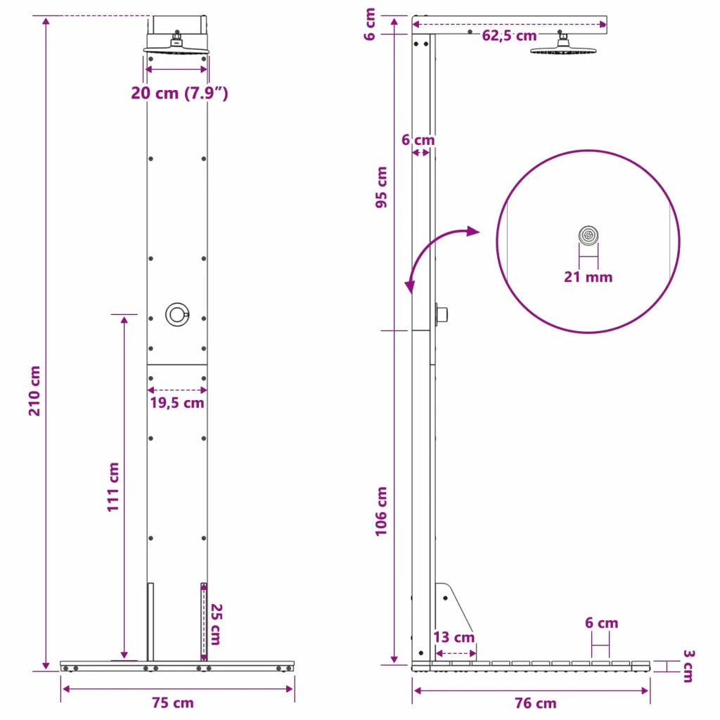Doccia da esterno 210 cm Legno massello di pino e acciaio inox 886356