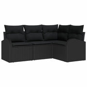 Set Divano da Giardino con cuscino 4 pz | Set Salotto da Giardino Nero polyrattan