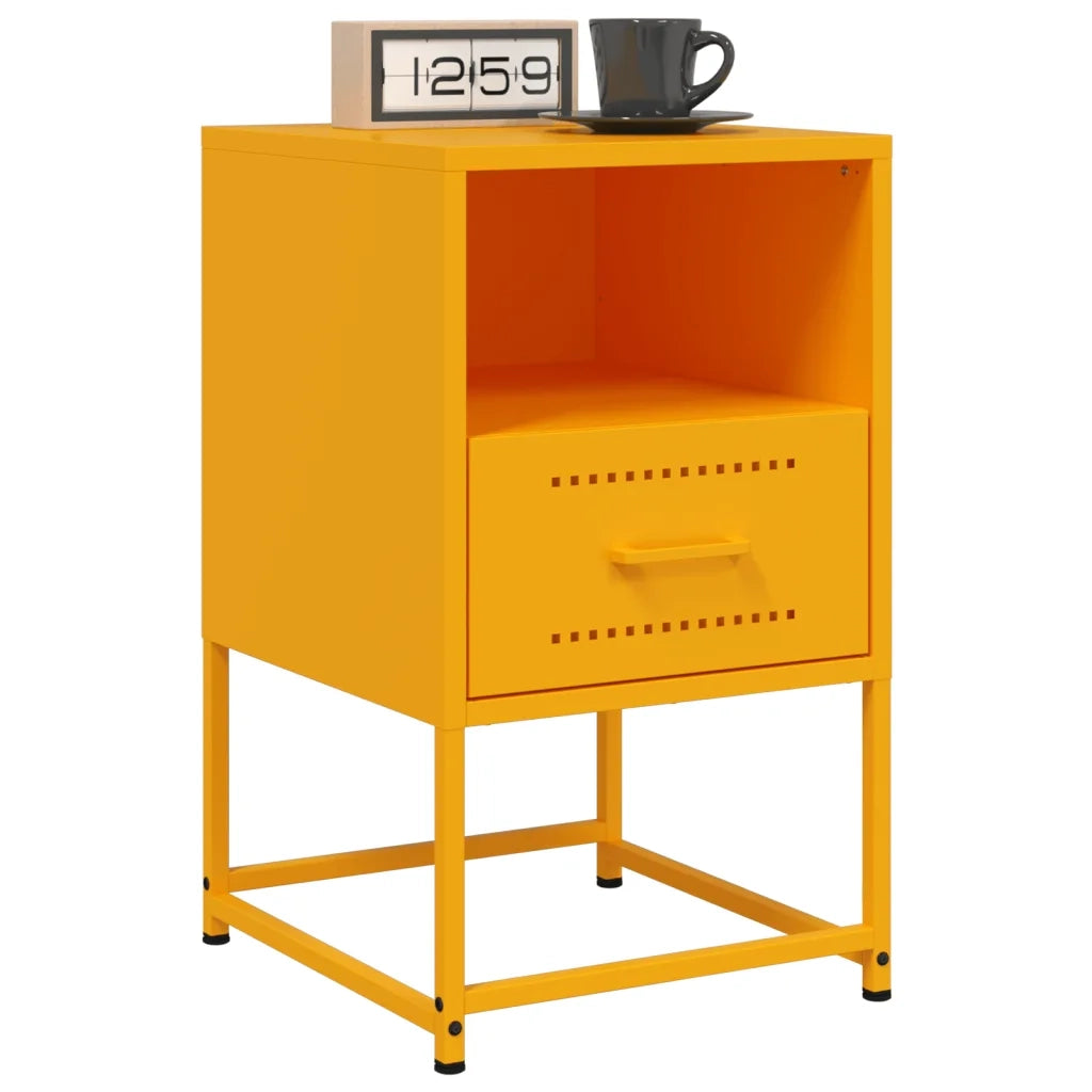 Comodini 2 pz-Set di 2 Tavolino da notte Giallo Senape 36x39x60,5 cm in Acciaio 226283