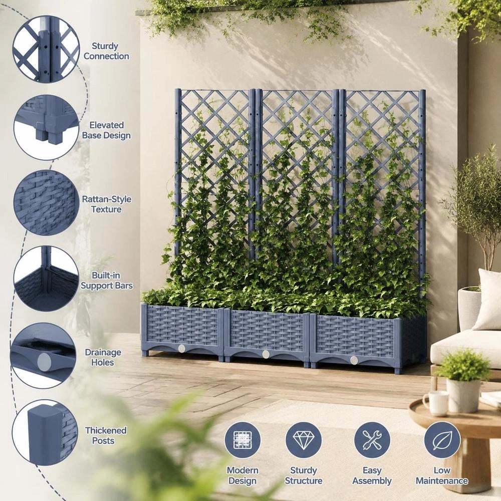 Plant Pot With Trellis, Blue-grey, 120x40x121.5 Cm, PP