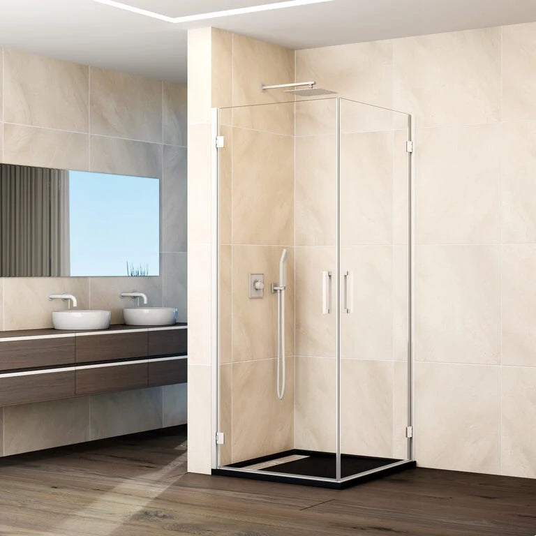 Box doccia angolare GLASS 2 porte battenti 43,5-45,5/73,5-75,5 cm bianco vetro trasparente