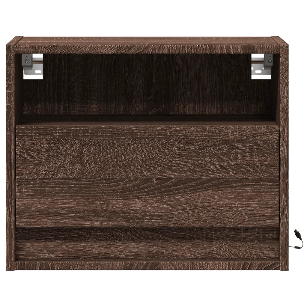 vidaXL Comodino a Parete con luci LED Rovere Marrone