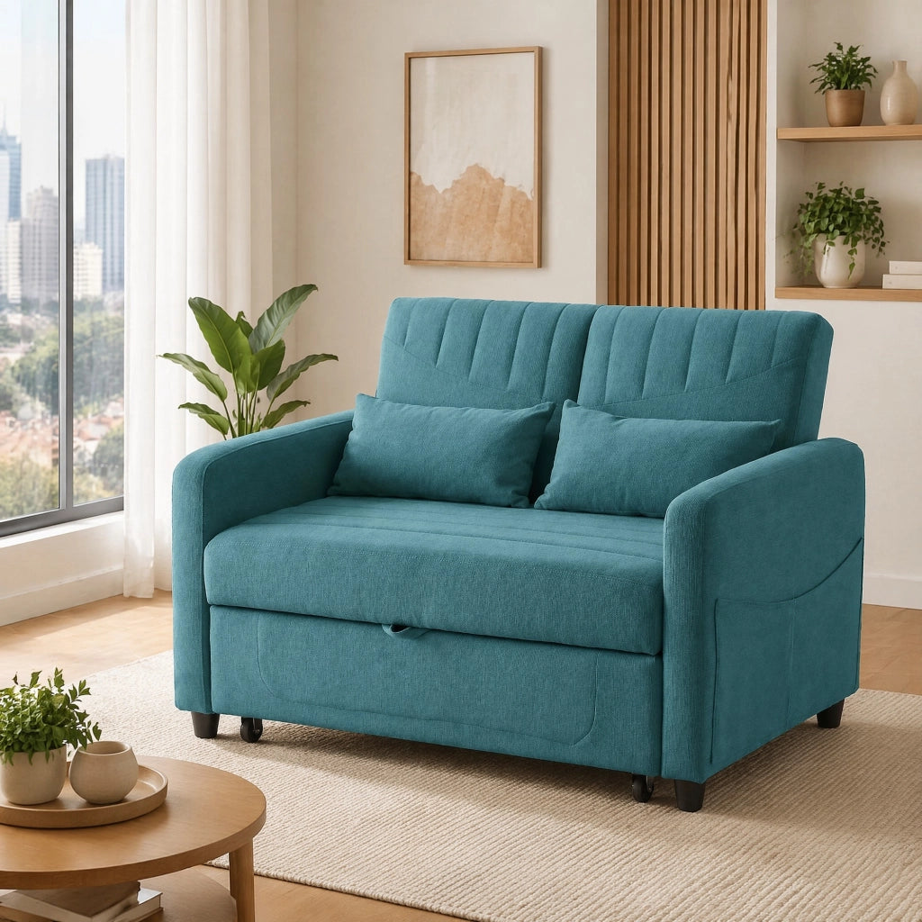 DIVANO LETTO 2 posti estraibile schienale regolabile 3 posizioni blu verde