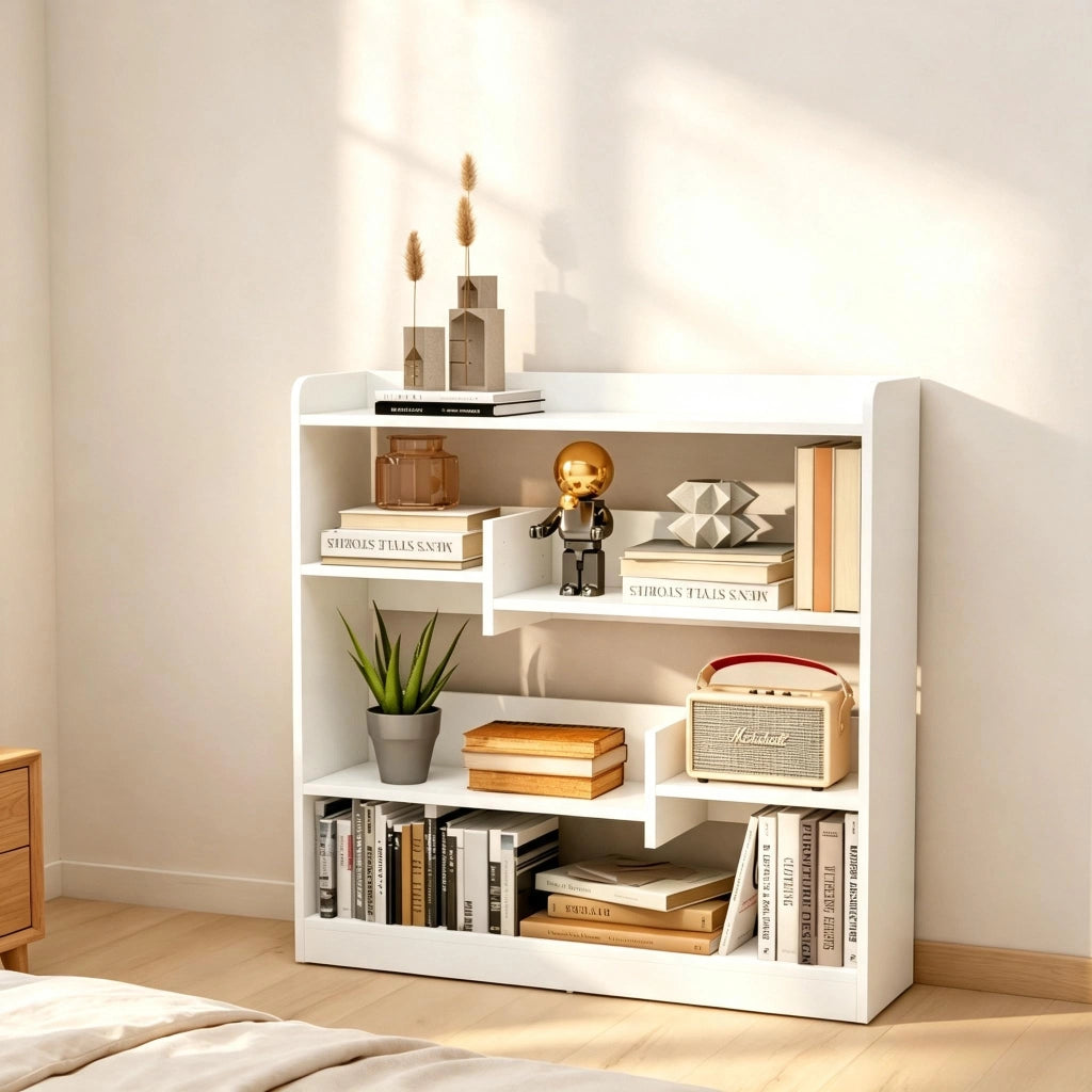 Libreria moderna a 4 ripiani in truciolato E1, bianco, 90 x 24 x 91 cm