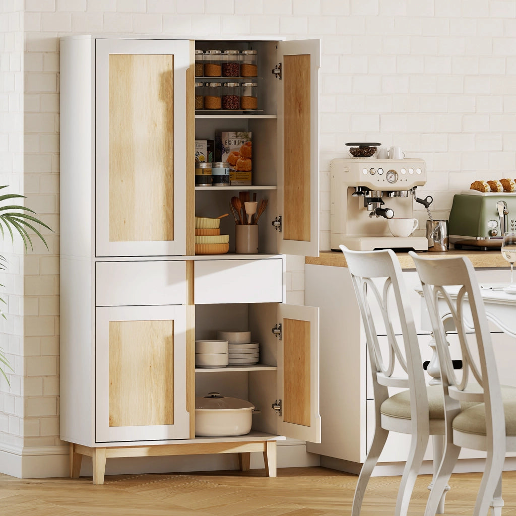 Credenza Cucina con 4 Porte e 2 Cassetti ¨C Zephmum ¨C Bianco Rovere 80x35x170cm