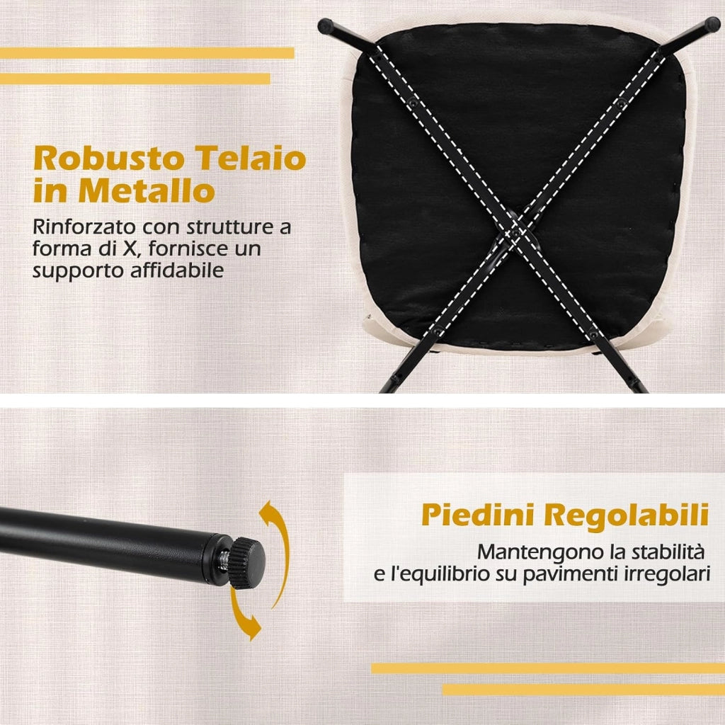 Set di 4 Sedie da Pranzo, Sedie da Cucina in Tessuto Lino con Gambe in Metallo, Sedile Imbottito in Cotone e Schienale Curvo, Sedia senza Braccioli per Sala da Pranzo, Soggiorno e Ufficio