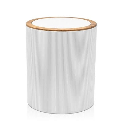 Pattumiera 5lt Bianco coperchio basculante dettagli effetto legno Blob
