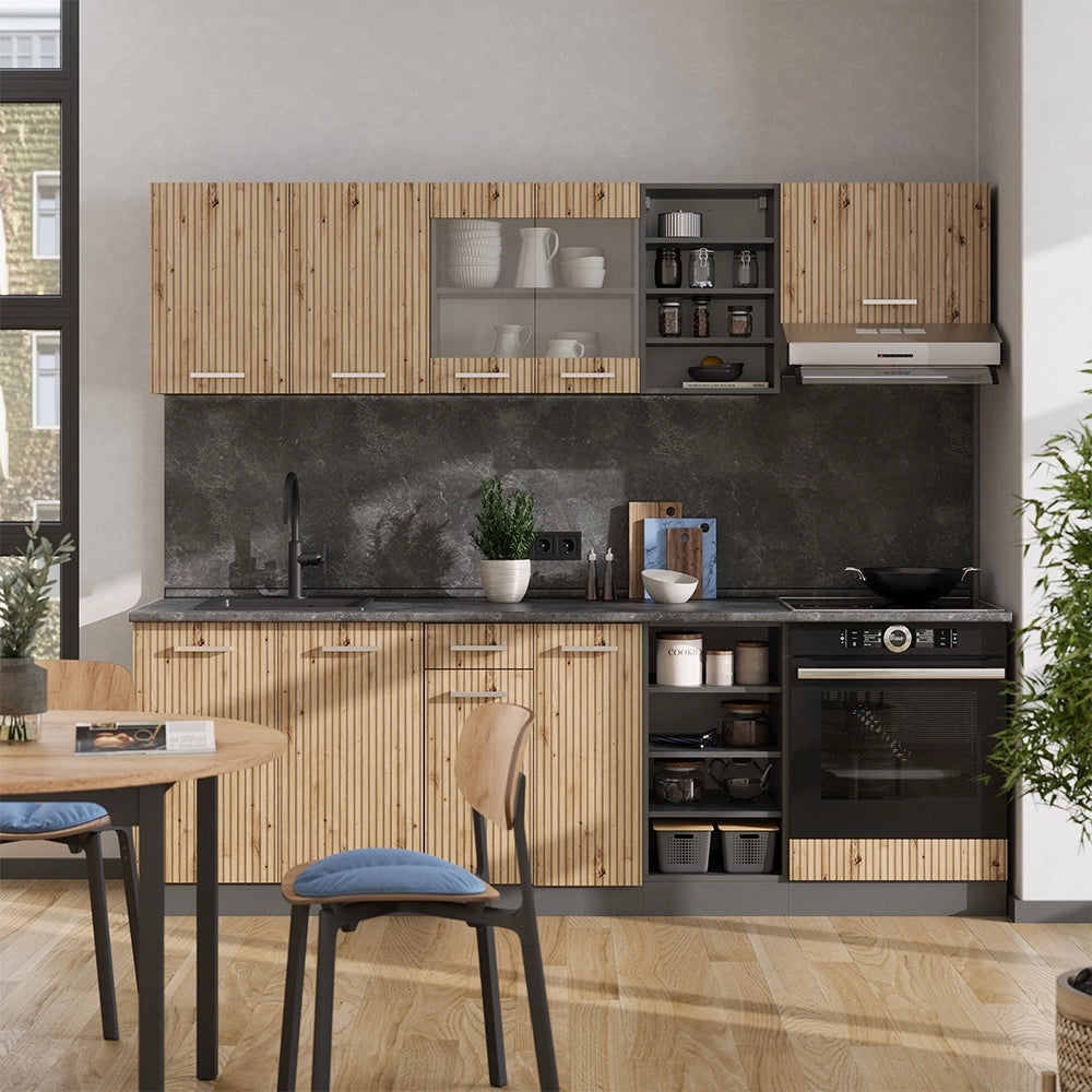 Cucina componibile R-Line Rovere artigianale/Antracite 240 cm, PL Antracite Vicco