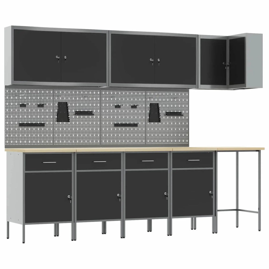 Set di mobili da lavoro con cassetto 12 pcs Nero e Grigio 3321506