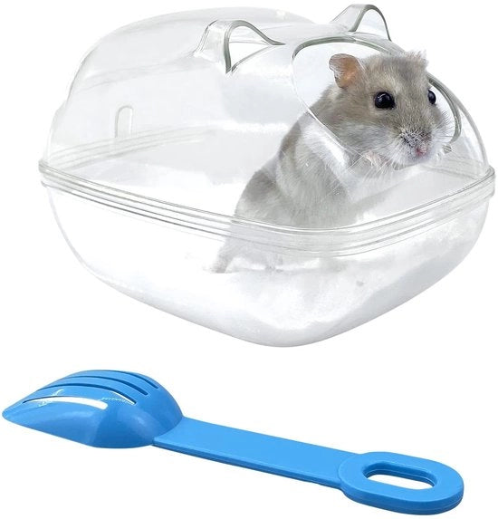 Acquario per hamster trasparente - vasca per sabbia per hamster - sauna per animali piccoli - vasca da bagno con cucchiaio - adatto per piccoli animali domestici - formato compatto - vasca per hamster con acquario