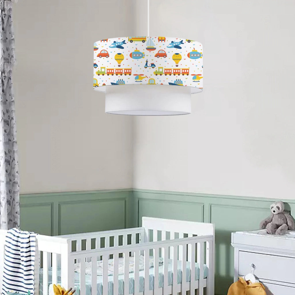 Lampada a Sospensione Lurgan per Cameretta Decorato con Veicoli - Bianco lux.pro